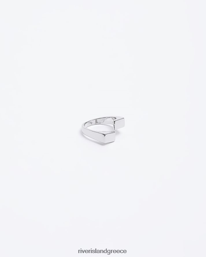 River Island αξεσουάρ ασήμι άνδρες έγχρωμο ασύμμετρο δαχτυλίδι περιτυλίγματος B6N8X5897