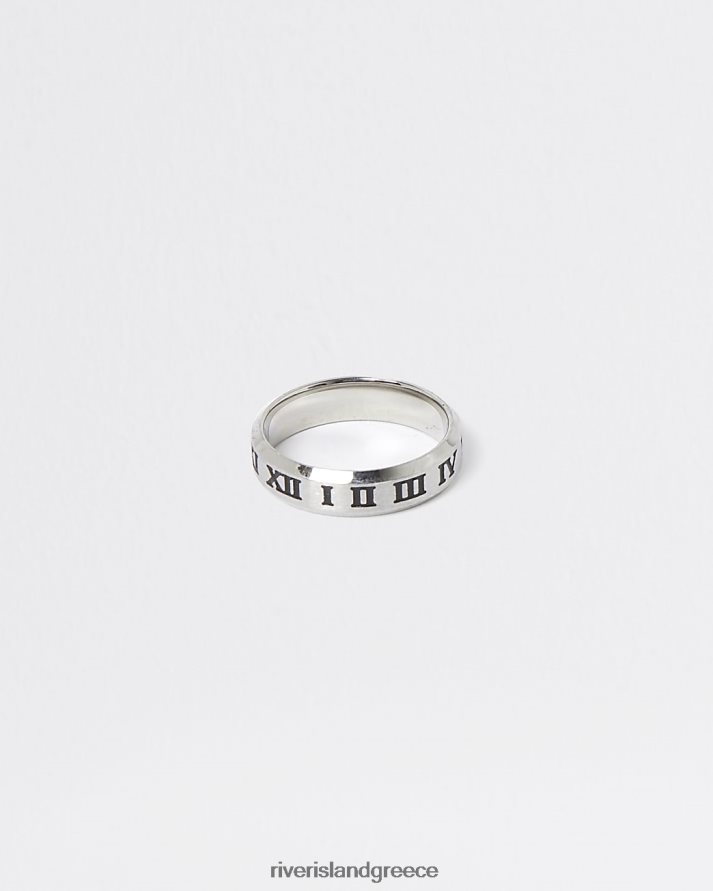 River Island αξεσουάρ ασήμι άνδρες έγχρωμο χαραγμένο δαχτυλίδι με λατινικούς αριθμούς B6N8X5962