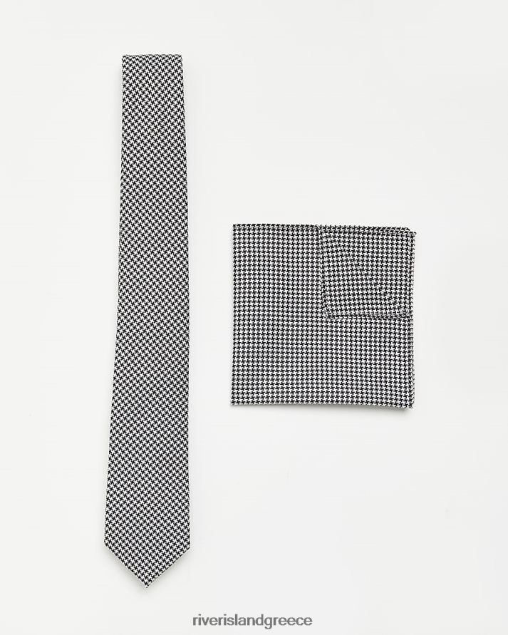 River Island αξεσουάρ μαύρος άνδρες Σετ κουταβιακού δοντιού και τετράγωνη τσέπη B6N8X2595