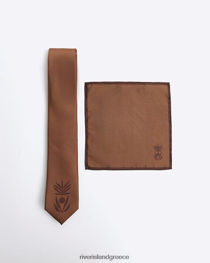River Island αξεσουάρ πορτοκάλι άνδρες σετ κεντητη γραβατα και χερακι B6N8X2713