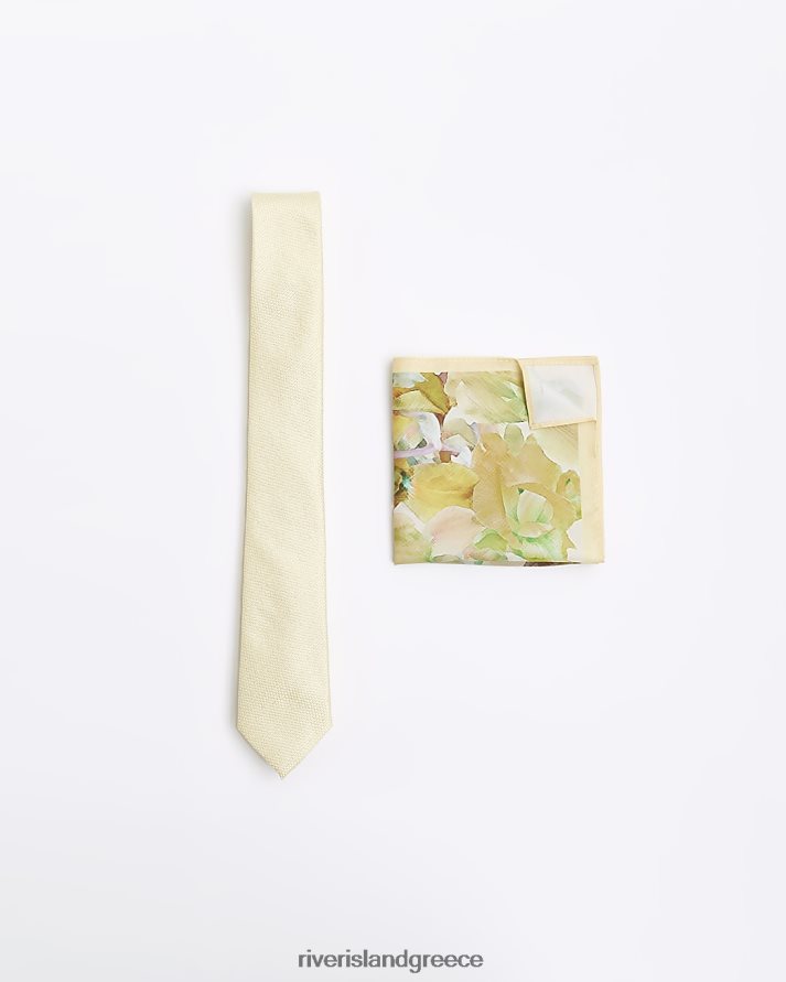 River Island αξεσουάρ κίτρινος άνδρες Σετ λουλουδάτο ζακάρ γραβάτα και τσαντάκι B6N8X2715