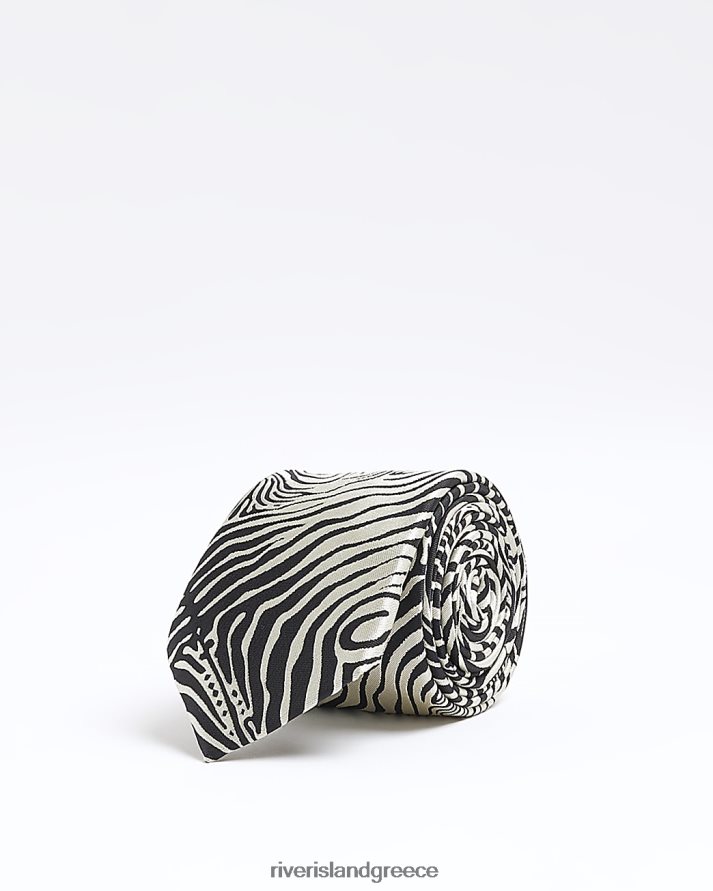 River Island αξεσουάρ μαύρος άνδρες γραβάτα με στάμπα ζέβρα B6N8X3105