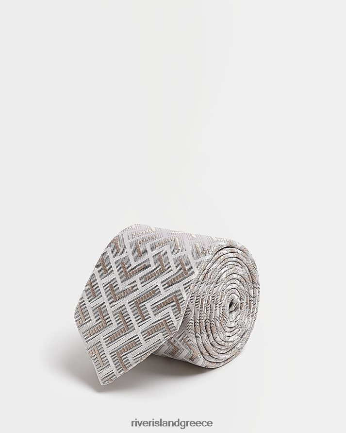 River Island αξεσουάρ πέτρα άνδρες μονόγραμμα στάμπα μεταξωτή γραβάτα B6N8X3106