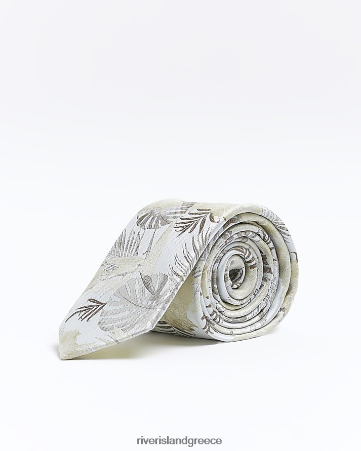 River Island αξεσουάρ πράσινος άνδρες ζακάρ φλοράλ γραβάτα B6N8X5722