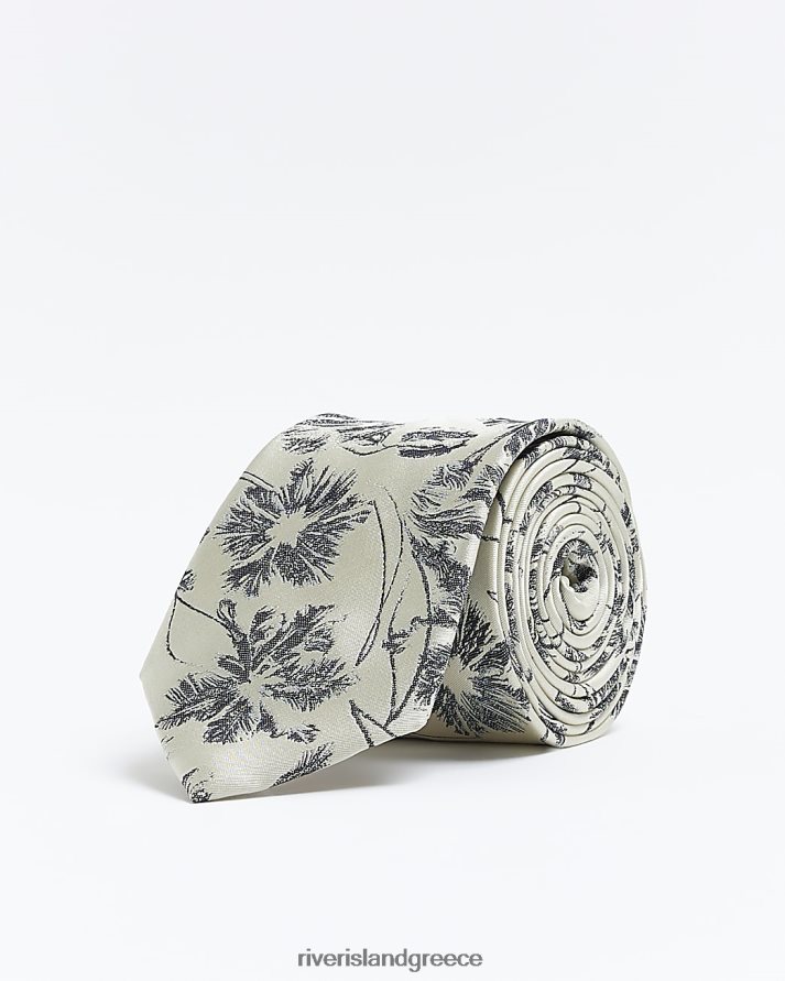 River Island αξεσουάρ εκρού άνδρες ζακάρ φλοράλ γραβάτα B6N8X5755