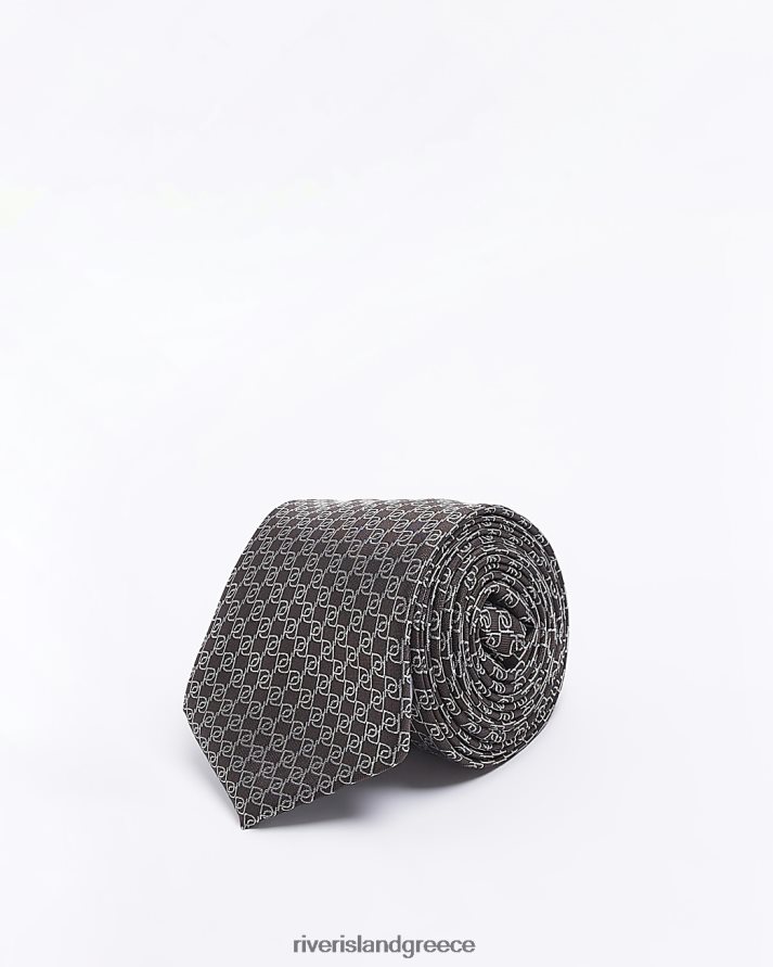 River Island αξεσουάρ καφέ άνδρες Σετ μονόγραμμα γραβάτα και κλιπ B6N8X5918