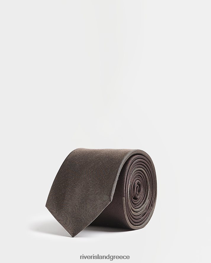 River Island αξεσουάρ καφέ άνδρες μεταξωτή διαγώνια γραβάτα B6N8X5939