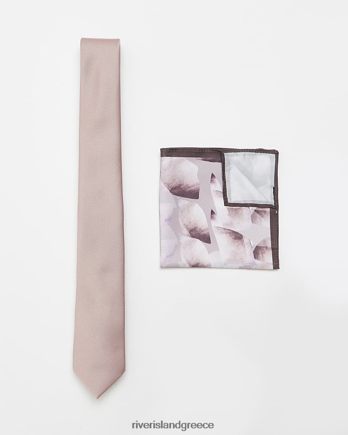 River Island αξεσουάρ ροζ άνδρες γραβάτα twill και φλοράλ τετράγωνο σετ τσέπης B6N8X2594