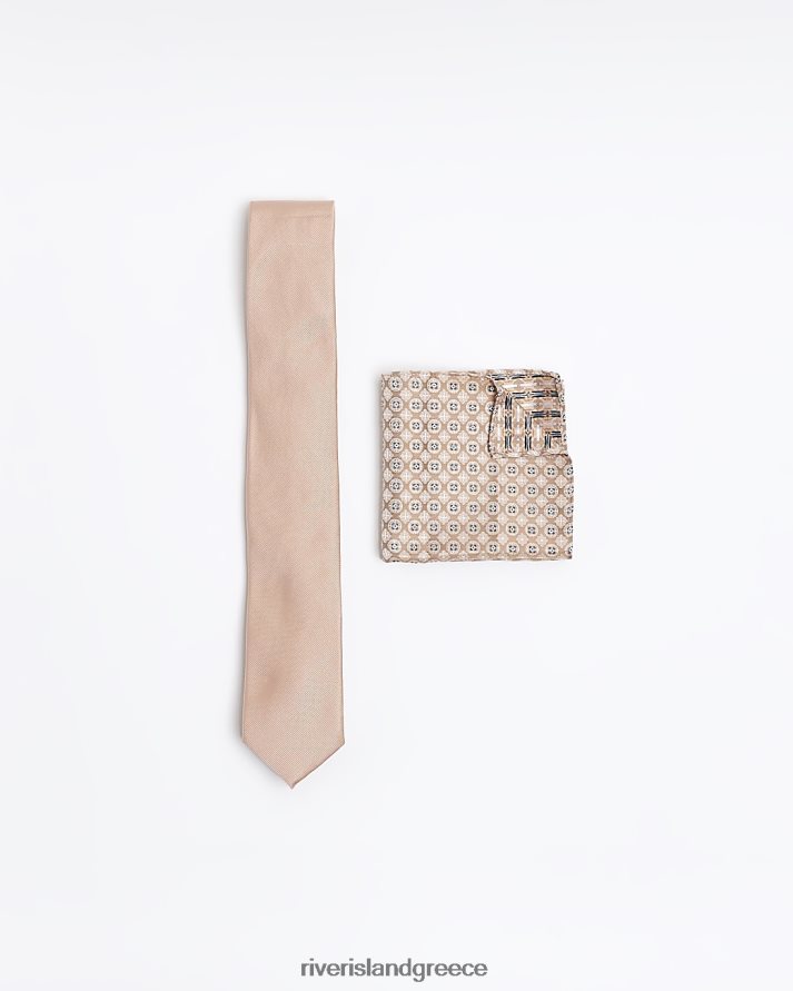River Island αξεσουάρ ροζ άνδρες Σετ twill γεωμετρική γραβάτα και τσαντάκι B6N8X2714