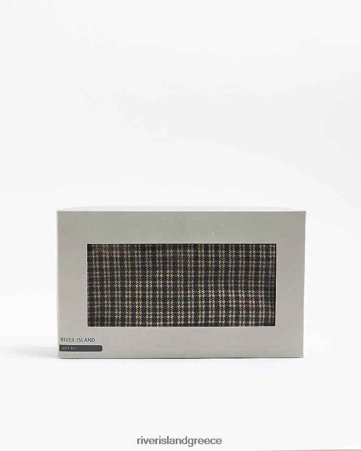 River Island αξεσουάρ καφέ άνδρες Σετ δώρου κασκόλ με κουκούτσι και λαγωνικό B6N8X5559