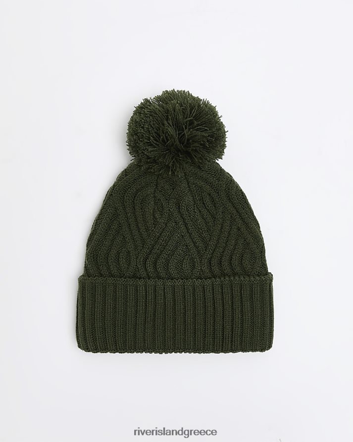 River Island αξεσουάρ πράσινος άνδρες πλέξη καλωδίου bobble beanie B6N8X2775