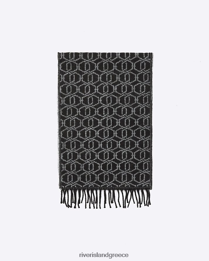 River Island αξεσουάρ μαύρος άνδρες πλεκτό γεωμετρικό κασκόλ B6N8X5645