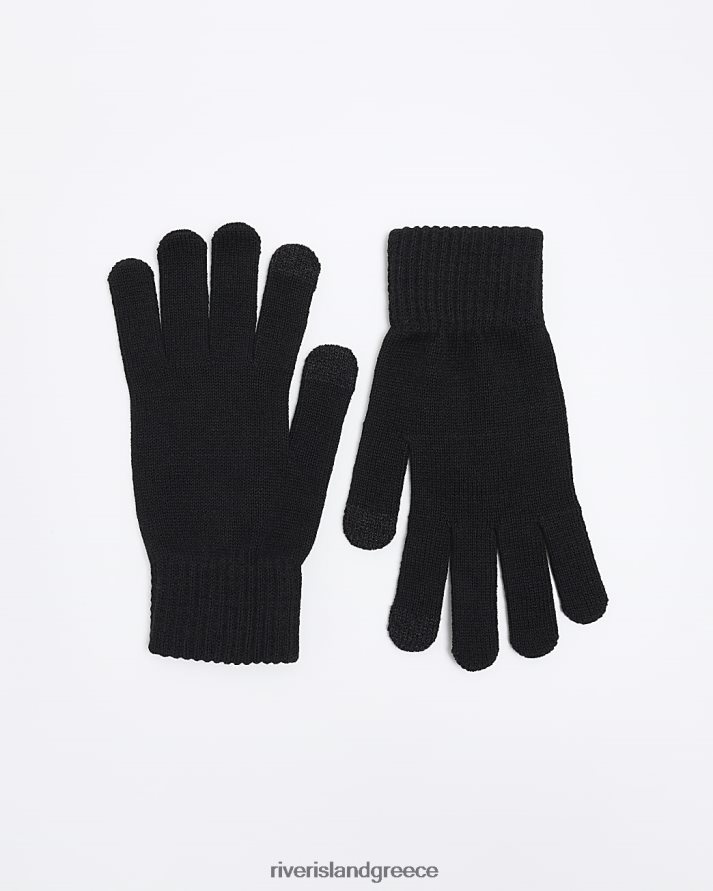 River Island αξεσουάρ μαύρος άνδρες πλεκτά γάντια B6N8X2746