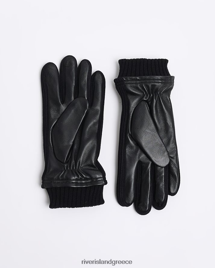River Island αξεσουάρ μαύρος άνδρες δερμάτινα γάντια B6N8X2839