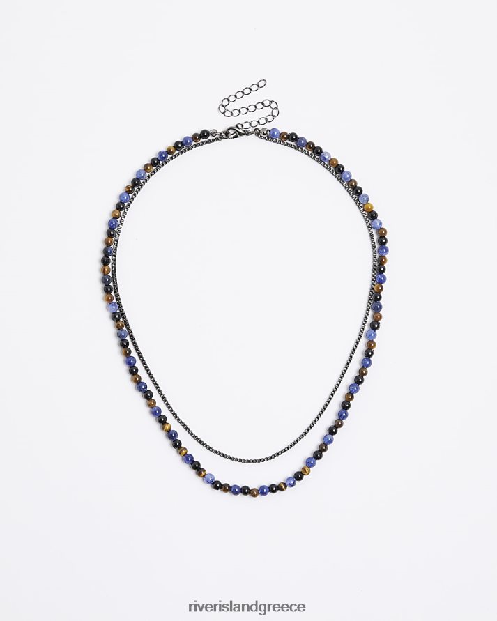 River Island αξεσουάρ μπλε άνδρες κολιέ με χάντρες B6N8X5545