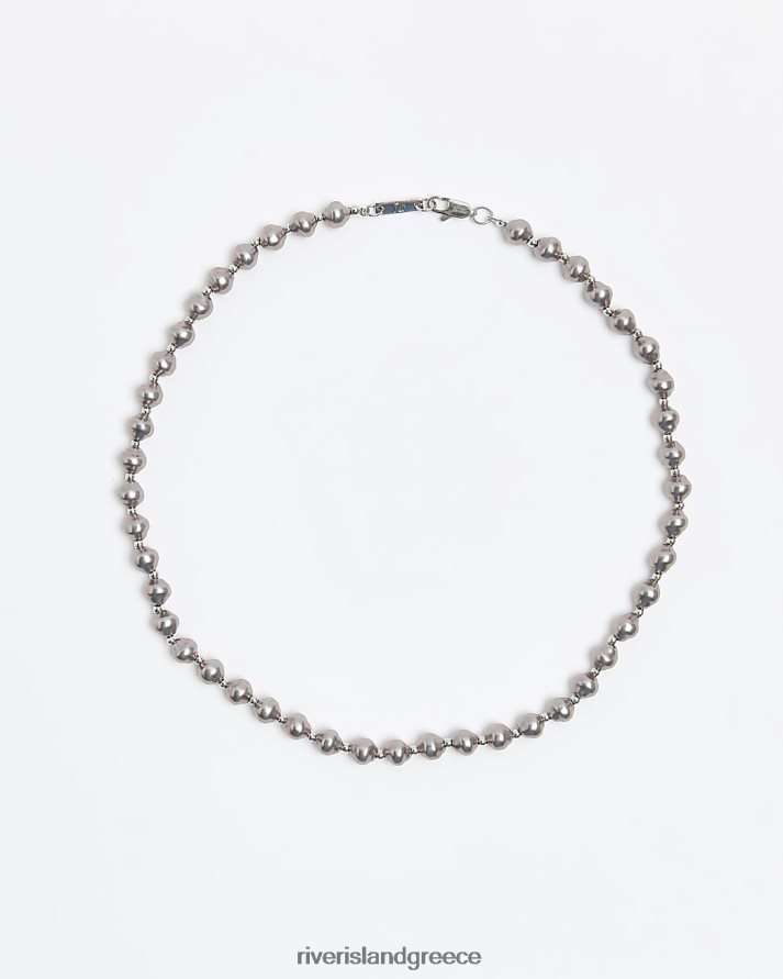 River Island αξεσουάρ γκρί άνδρες μαργαριταρένιο κολιέ B6N8X5696