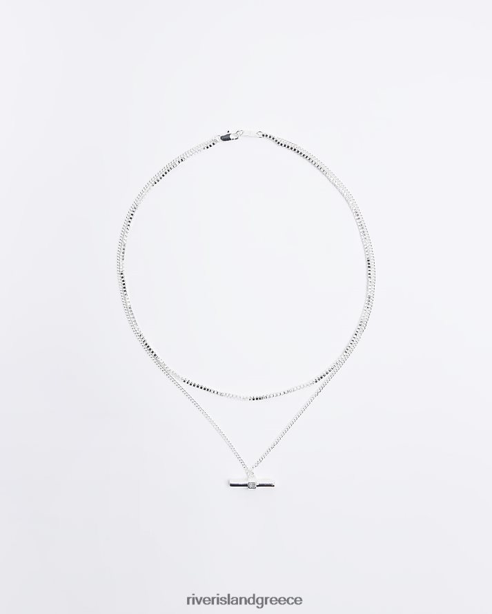 River Island αξεσουάρ ασήμι άνδρες Κρεμαστό κολιέ με χρώμα μπάρα B6N8X5731