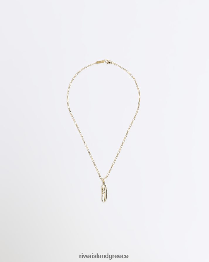 River Island αξεσουάρ χρυσός άνδρες χρωματιστό κολιέ με πούπουλα B6N8X5737