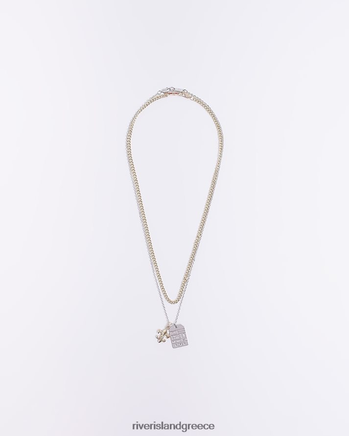 River Island αξεσουάρ ασήμι άνδρες κολιέ πολλαπλών γραμμών ετικέτας χρώματος B6N8X5740