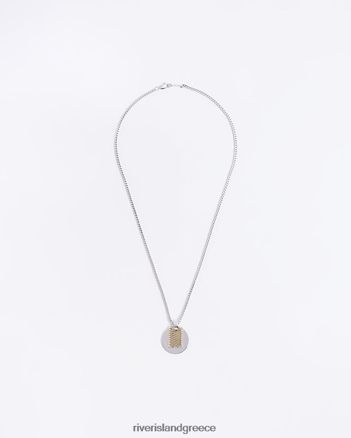 River Island αξεσουάρ ασήμι άνδρες έγχρωμη ετικέτα και κολιέ δίσκου B6N8X5742