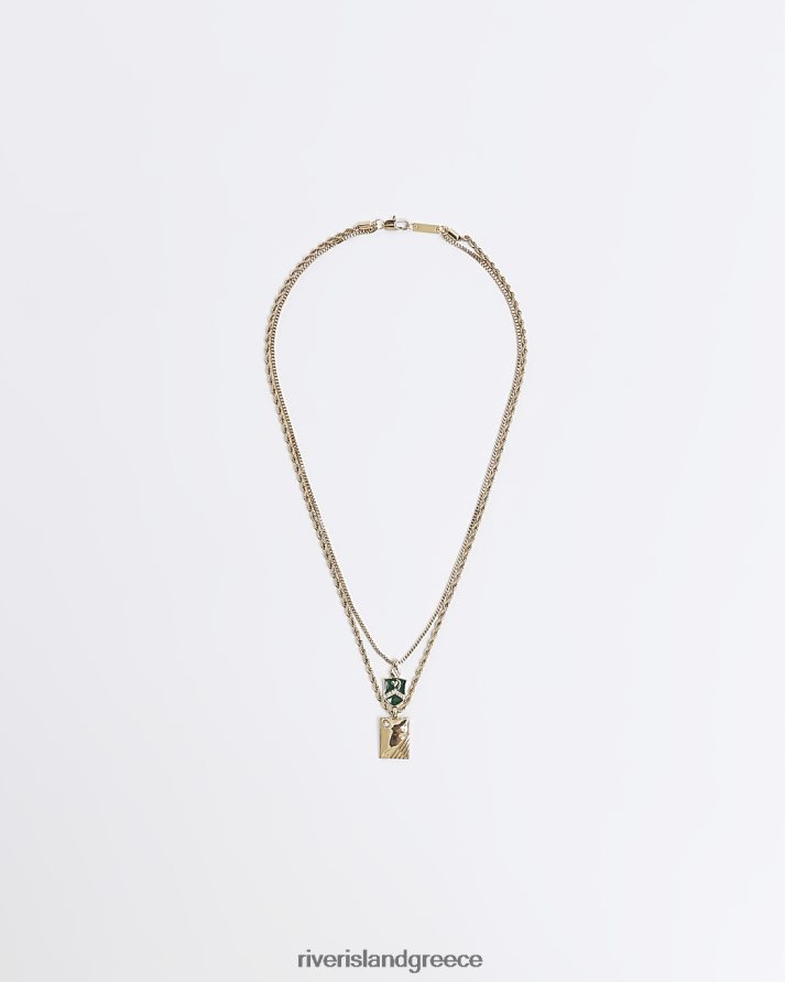 River Island αξεσουάρ χρυσός άνδρες κολιέ πολλαπλών σειρών χρώματος ασπίδας και ετικέτας B6N8X5746