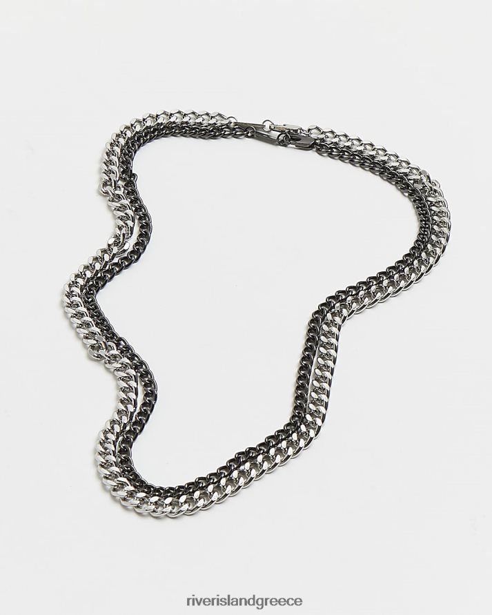 River Island αξεσουάρ ασήμι άνδρες χρωματιστό κολιέ με αλυσίδα πολλών σειρών B6N8X5750