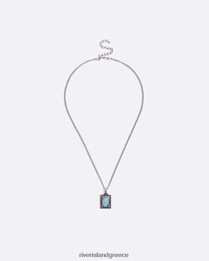 River Island αξεσουάρ ασήμι άνδρες κολιέ με πέτρινο χρώμα B6N8X5848