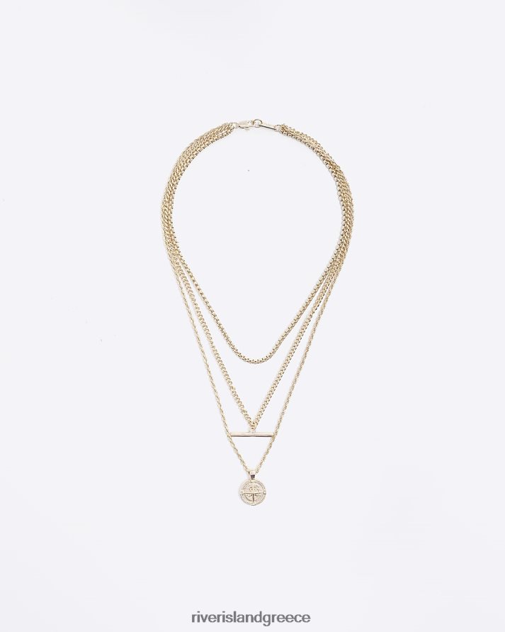 River Island αξεσουάρ χρυσός άνδρες έγχρωμο κολιέ πυξίδα B6N8X5863