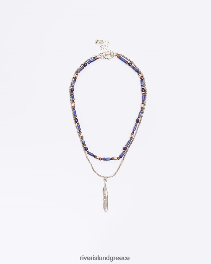 River Island αξεσουάρ μπλε άνδρες κολιέ πολλαπλών σειρών με χάντρες B6N8X5868