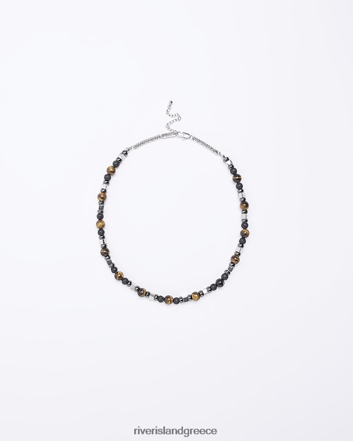 River Island αξεσουάρ καφέ άνδρες Κολιέ από χάντρες B6N8X5883