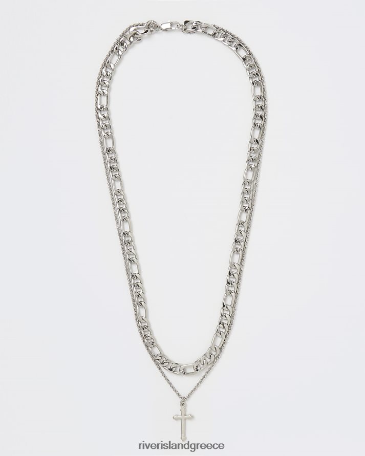 River Island αξεσουάρ ασήμι άνδρες κολιέ σταυρωτής αλυσίδας χρώματος B6N8X5951