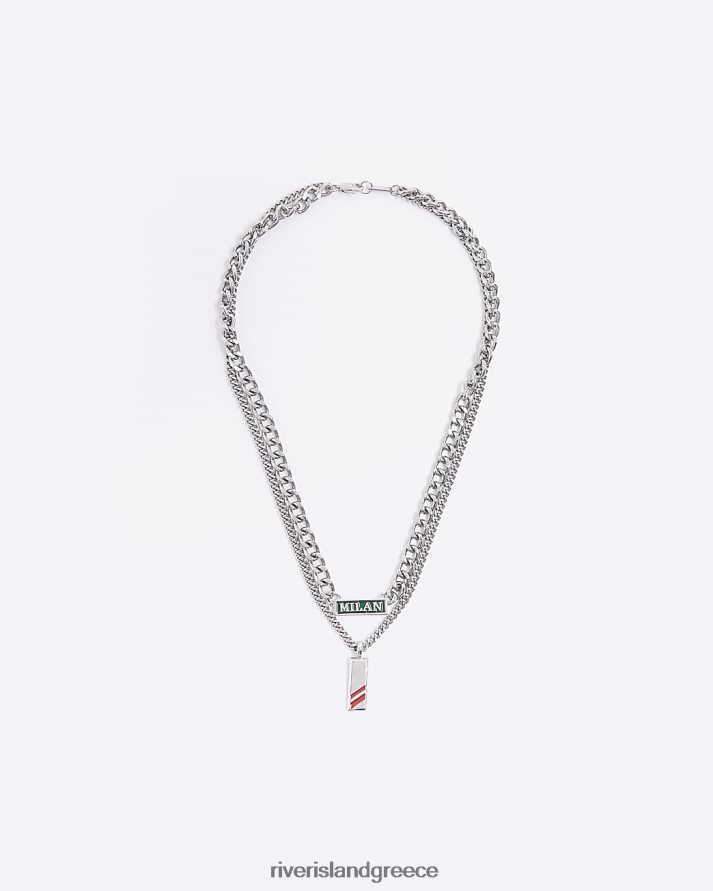 River Island αξεσουάρ ασήμι άνδρες κολιέ πολλαπλών σειρών χρώματος Milan B6N8X5845