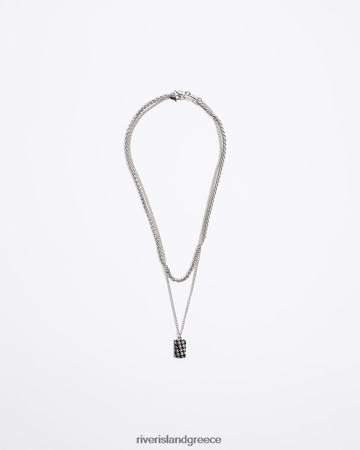 River Island αξεσουάρ ασήμι άνδρες έγχρωμο κολιέ με ετικέτα houndstooth B6N8X5552