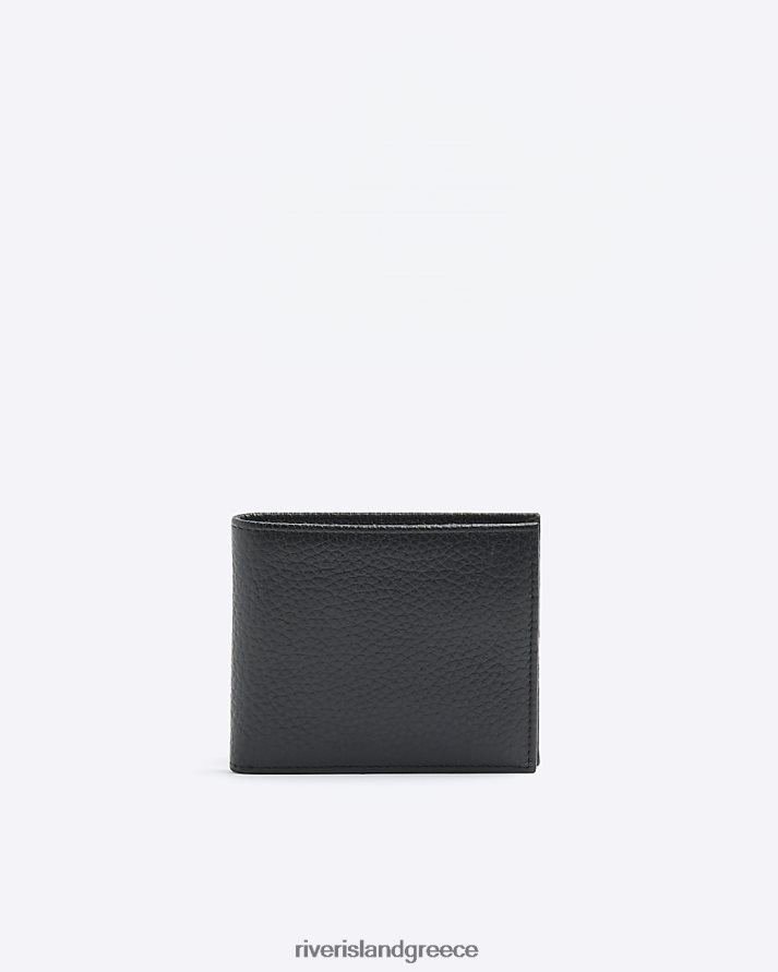 River Island αξεσουάρ μαύρος άνδρες δερμάτινο πορτοφόλι με βότσαλο B6N8X2649