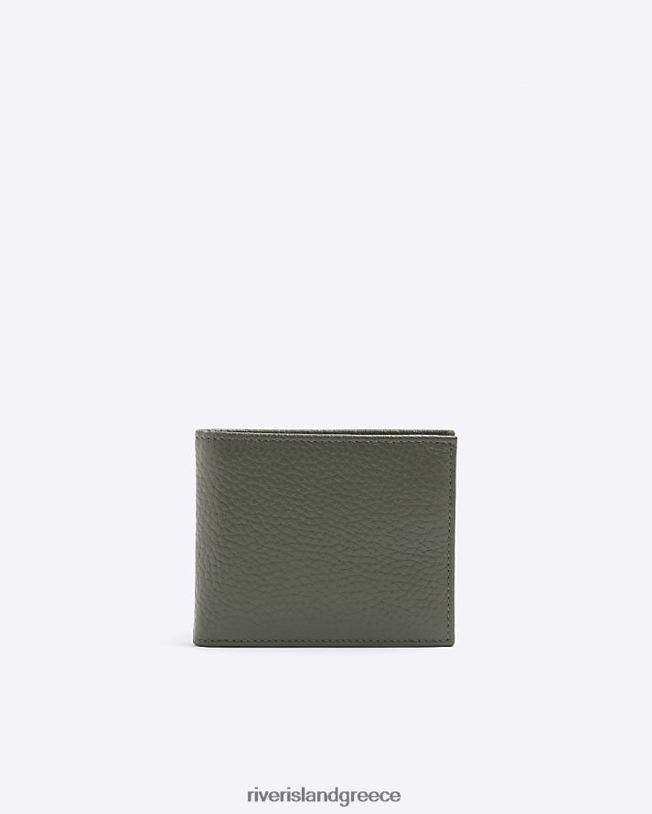 River Island αξεσουάρ χακί άνδρες δερμάτινο πορτοφόλι με βότσαλο B6N8X2650
