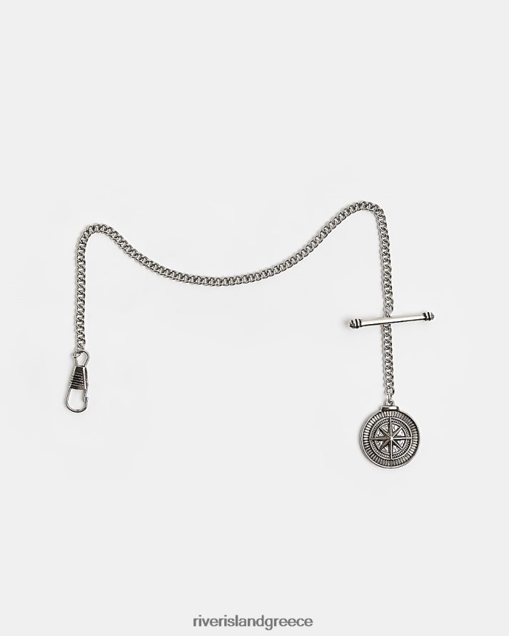 River Island αξεσουάρ ασήμι άνδρες έγχρωμη αλυσίδα πορτοφολιού πυξίδας B6N8X5926