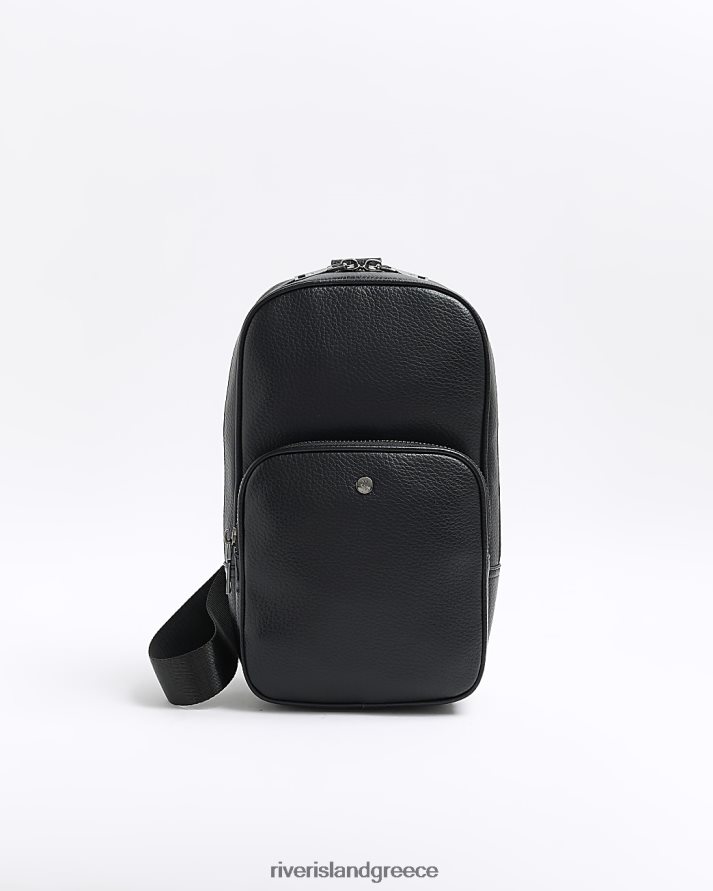 River Island αξεσουάρ μαύρος άνδρες τσάντα χιαστί με βότσαλο B6N8X5407