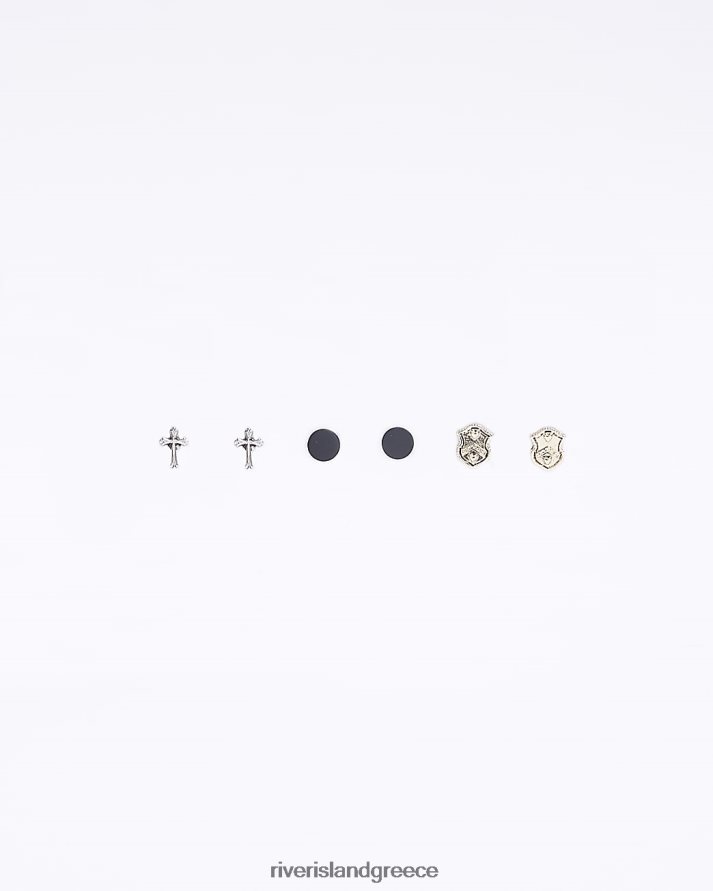 River Island αξεσουάρ ασήμι άνδρες έγχρωμη πολυσυσκευασία με 3 σταυρωτά σκουλαρίκια B6N8X5905