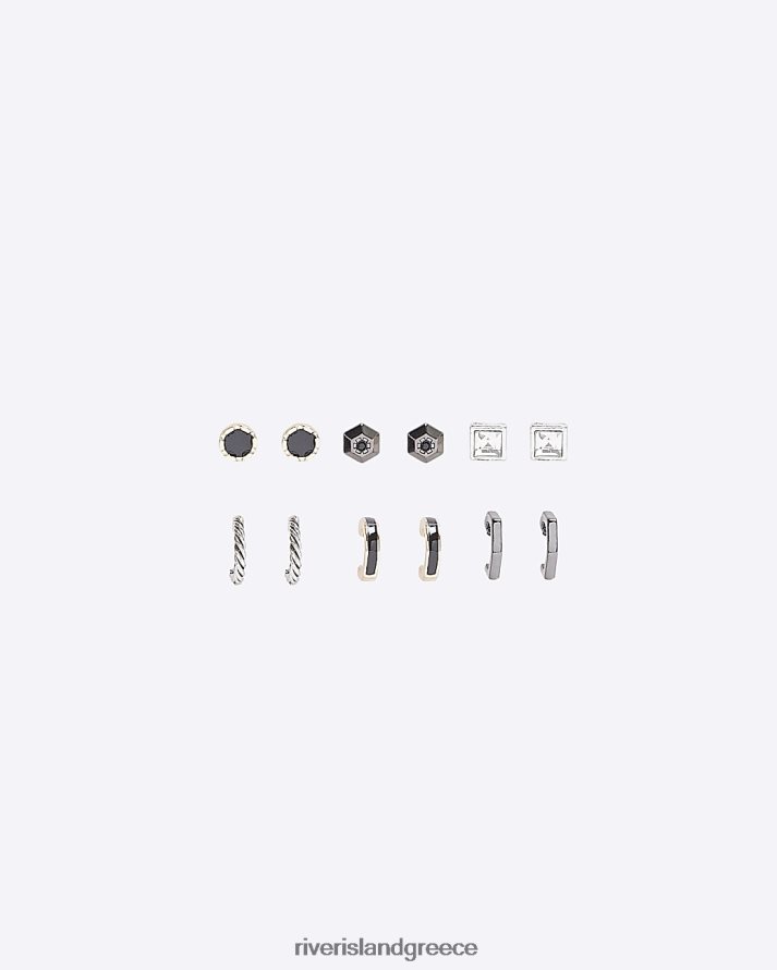 River Island αξεσουάρ μαύρος άνδρες πολυσυσκευασία με 6 σκουλαρίκια με καρφιά και κρίκους B6N8X5902