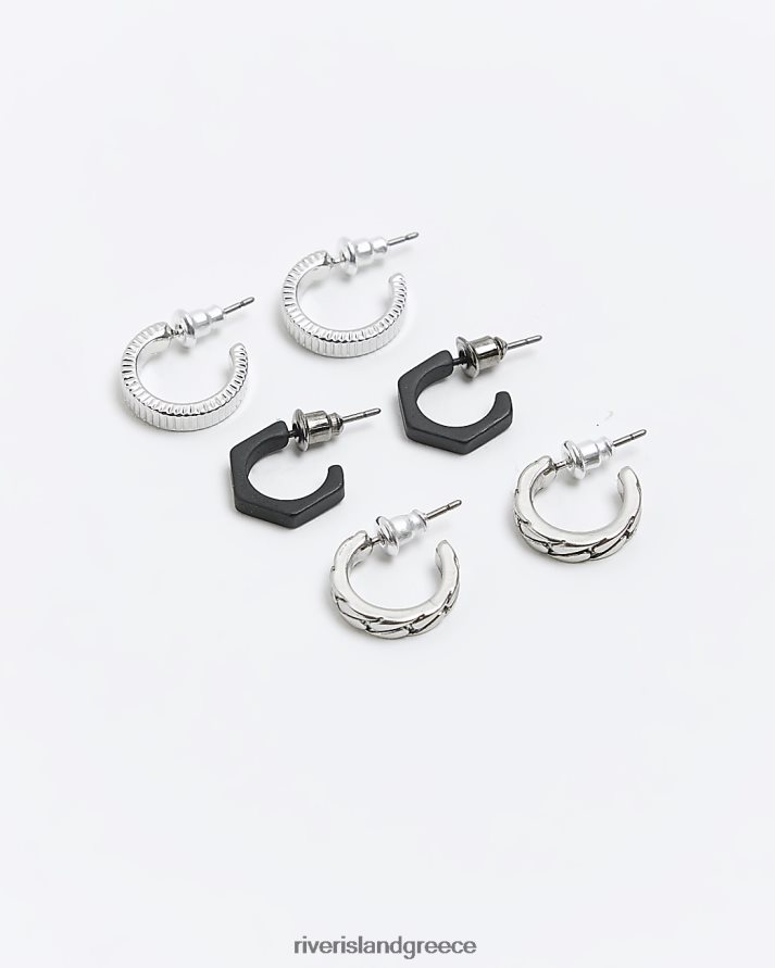 River Island αξεσουάρ ασήμι άνδρες έγχρωμα σκουλαρίκια κρίκοι πολλαπλής συσκευασίας B6N8X5695