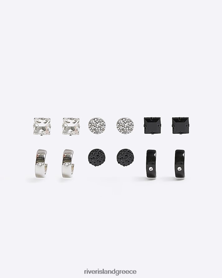 River Island αξεσουάρ μαύρος άνδρες σκουλαρίκια με καρφιά και κρίκοι πολυσυσκευασία B6N8X5705