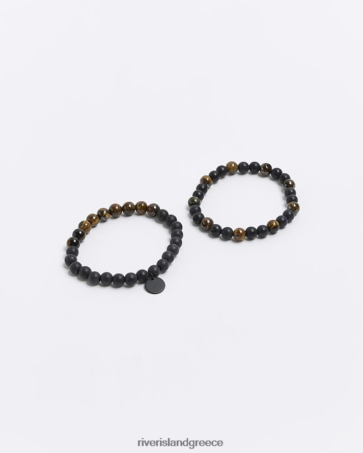 River Island αξεσουάρ καφέ άνδρες πολυσυσκευασία βραχιόλι με χάντρες B6N8X5538