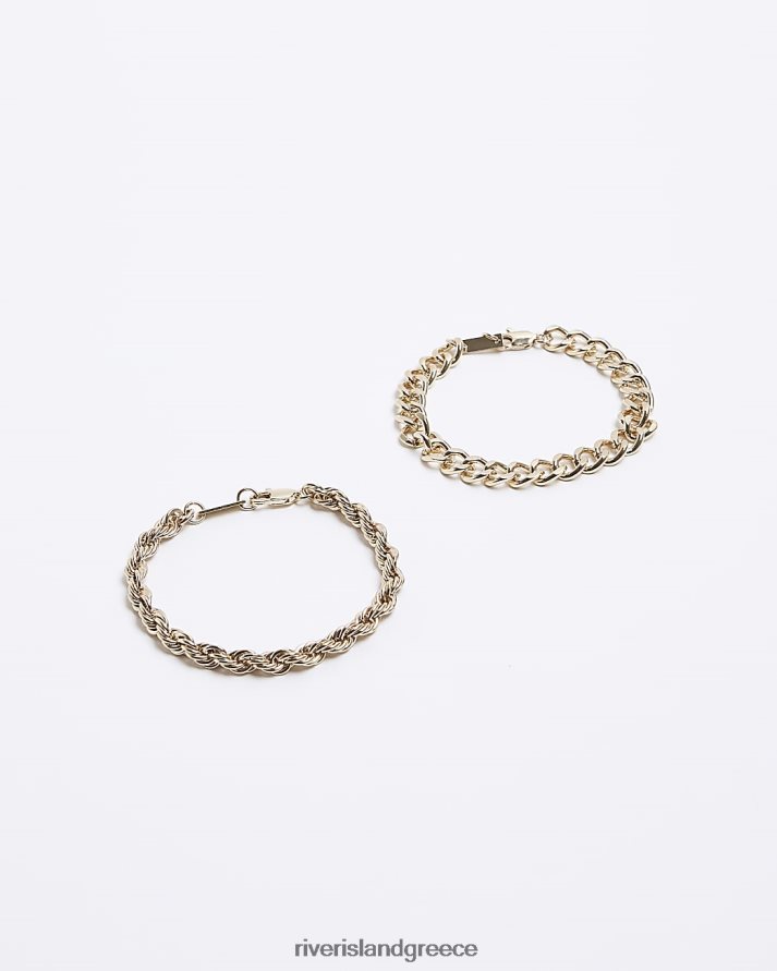 River Island αξεσουάρ χρυσός άνδρες πολυσυσκευασία βραχιόλι με έγχρωμη αλυσίδα B6N8X5548