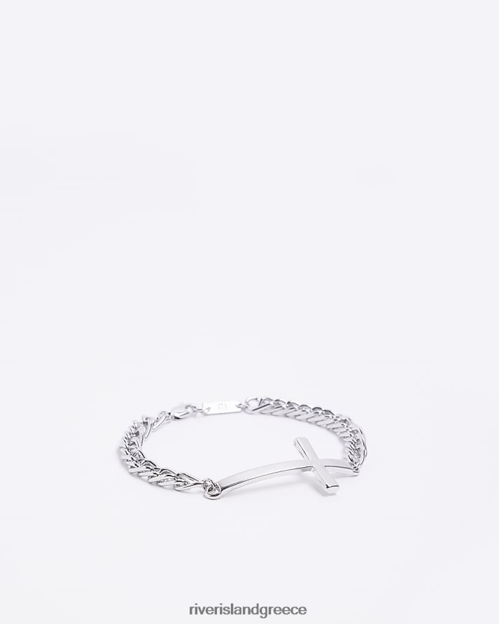 River Island αξεσουάρ ασήμι άνδρες χρωματιστό σταυρό βραχιόλι B6N8X5847