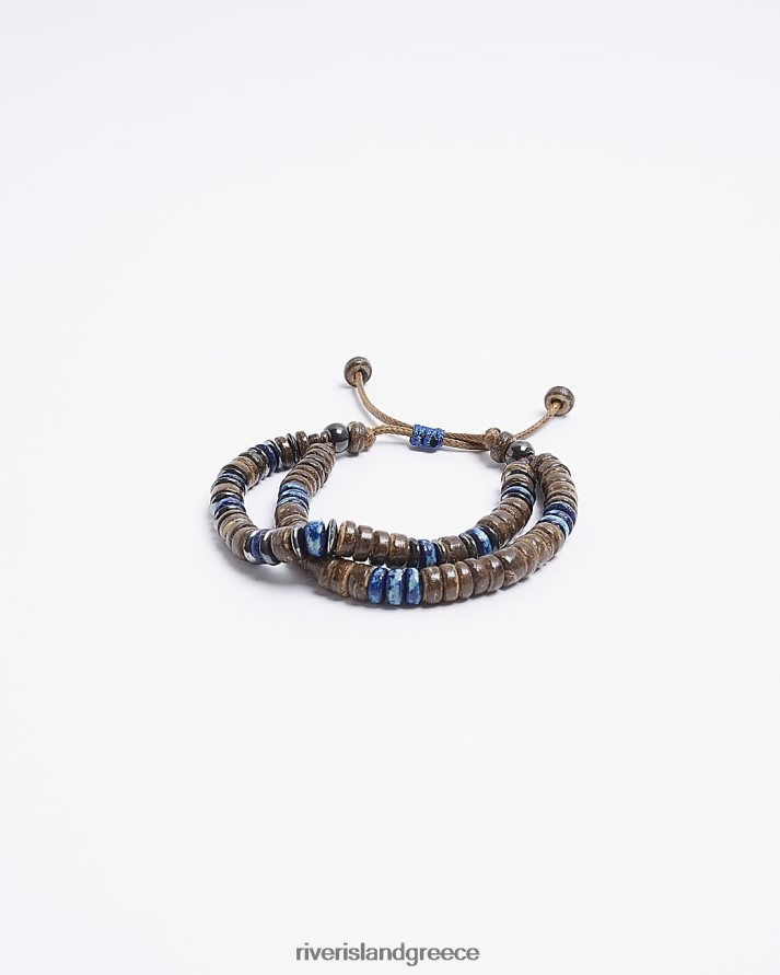 River Island αξεσουάρ καφέ άνδρες βραχιόλι με χάντρες πολλαπλών σειρών B6N8X5859