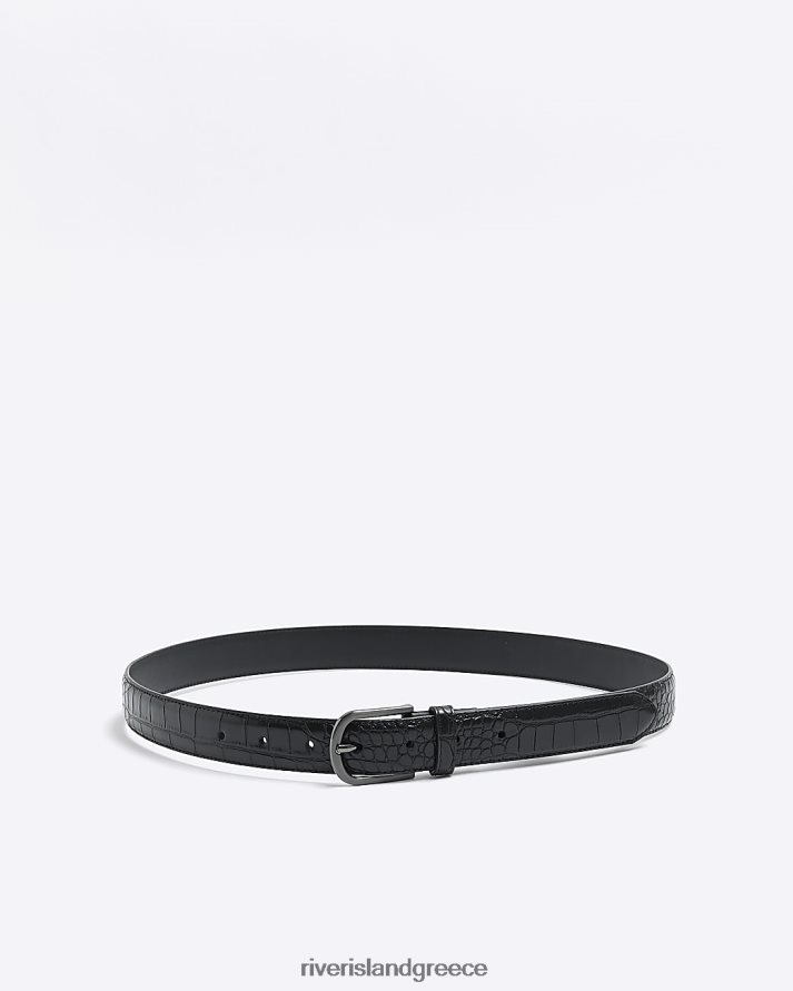 River Island αξεσουάρ μαύρος άνδρες Ζώνη πόρπης με ανάγλυφο κροκό δέρμα B6N8X5417