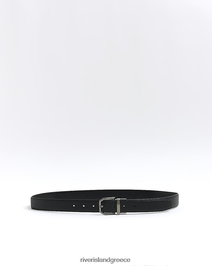 River Island αξεσουάρ μαύρος άνδρες ζώνη πόρπης gunmetal B6N8X5795