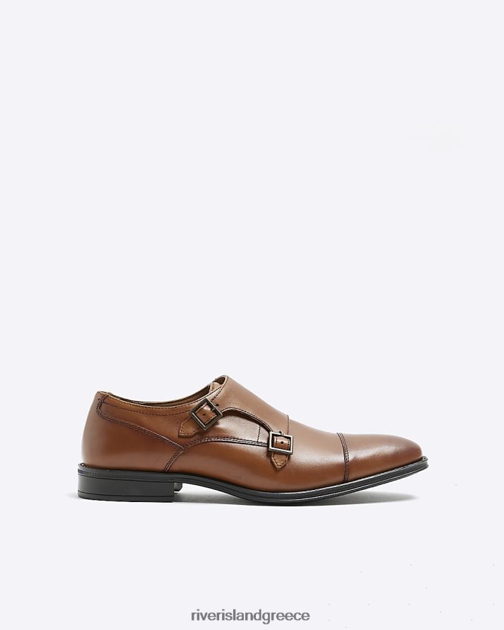 River Island είδη υπόδησης καφέ άνδρες δερμάτινα παπούτσια μοναχού B6N8X2616