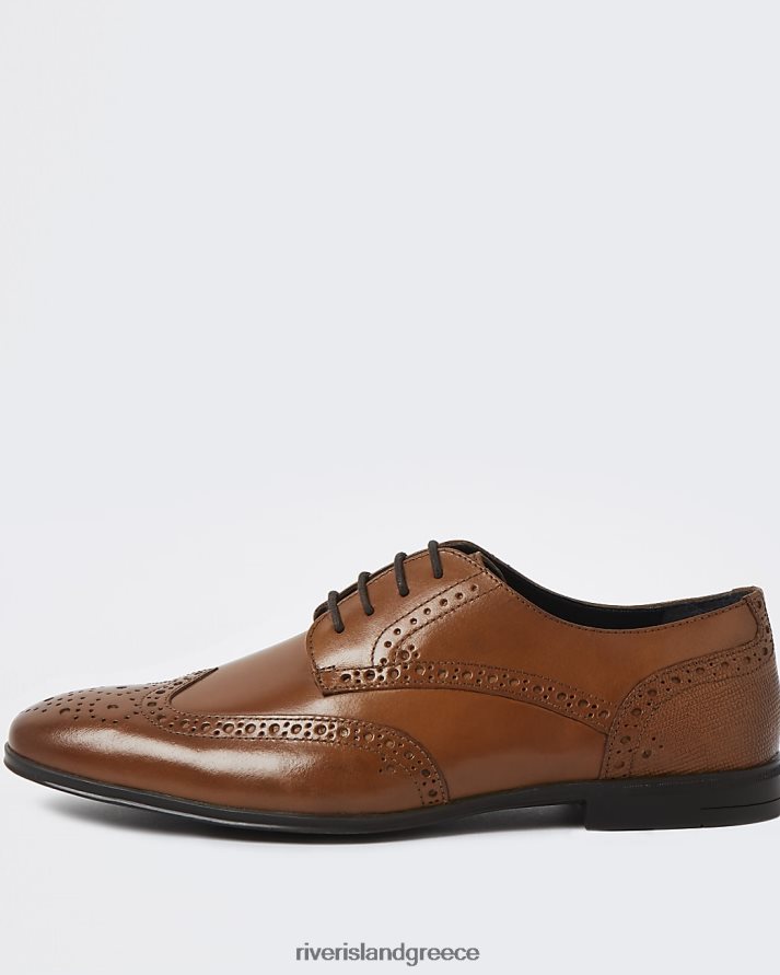 River Island είδη υπόδησης καφέ άνδρες δερμάτινα παπούτσια ντέρμπι brogue φαρδιά εφαρμογή B6N8X2765