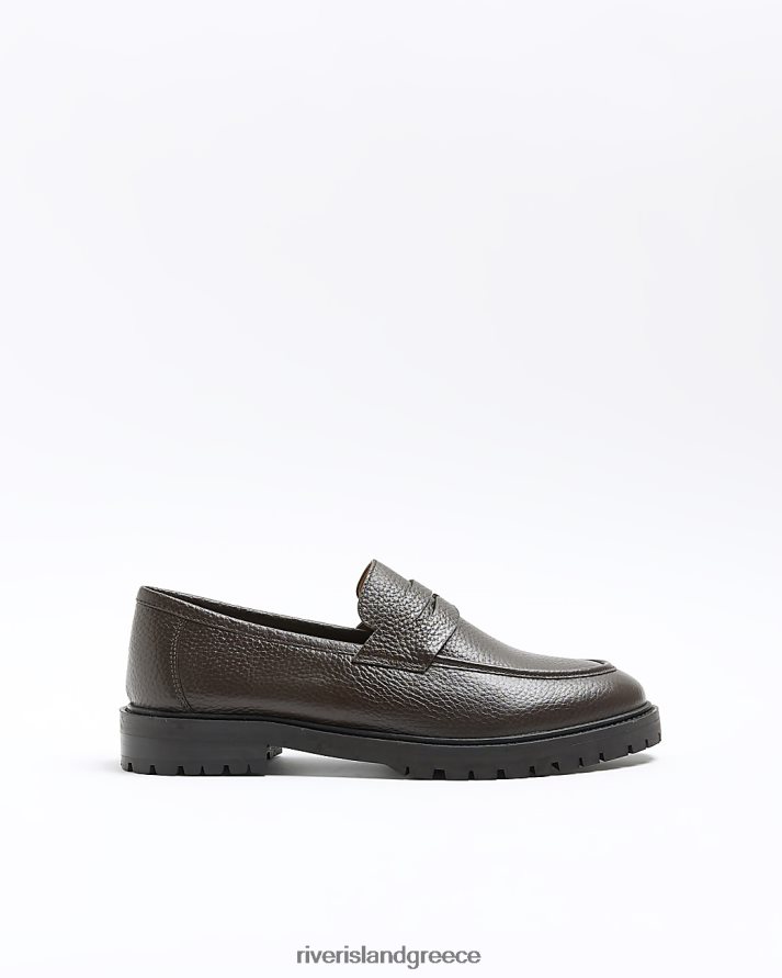 River Island είδη υπόδησης καφέ άνδρες δερμάτινα χοντρά loafers B6N8X5621
